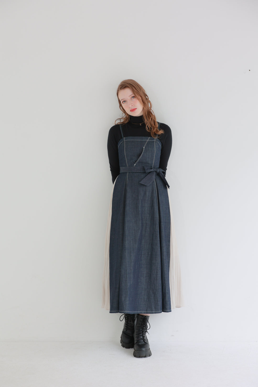 Pleated Denim Dress