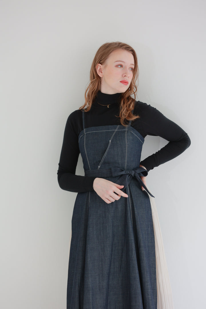 Pleated Denim Dress