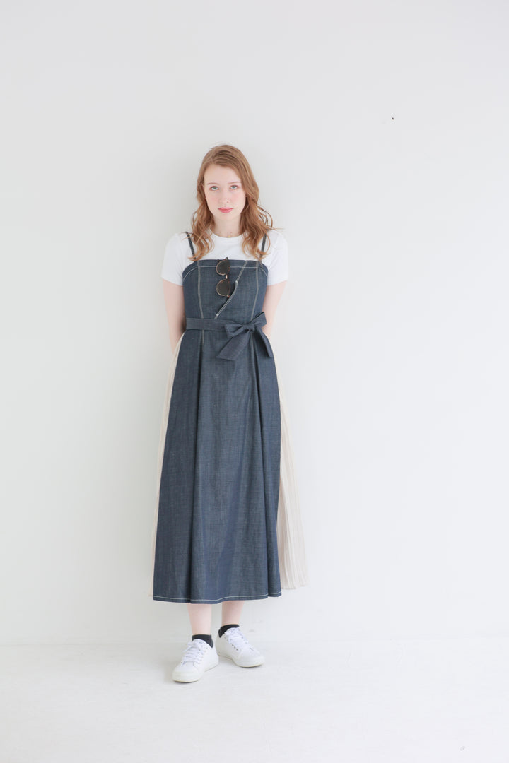 Pleated Denim Dress