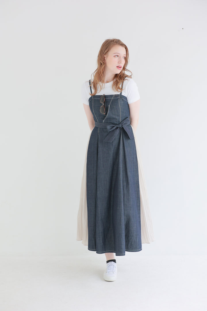 Pleated Denim Dress
