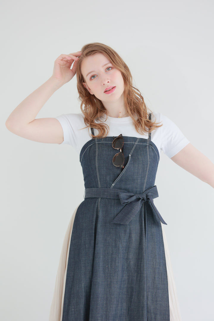 Pleated Denim Dress