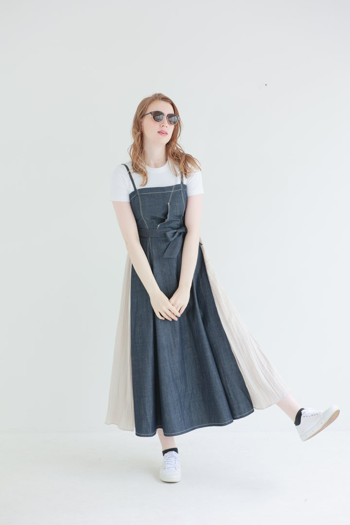 Pleated Denim Dress