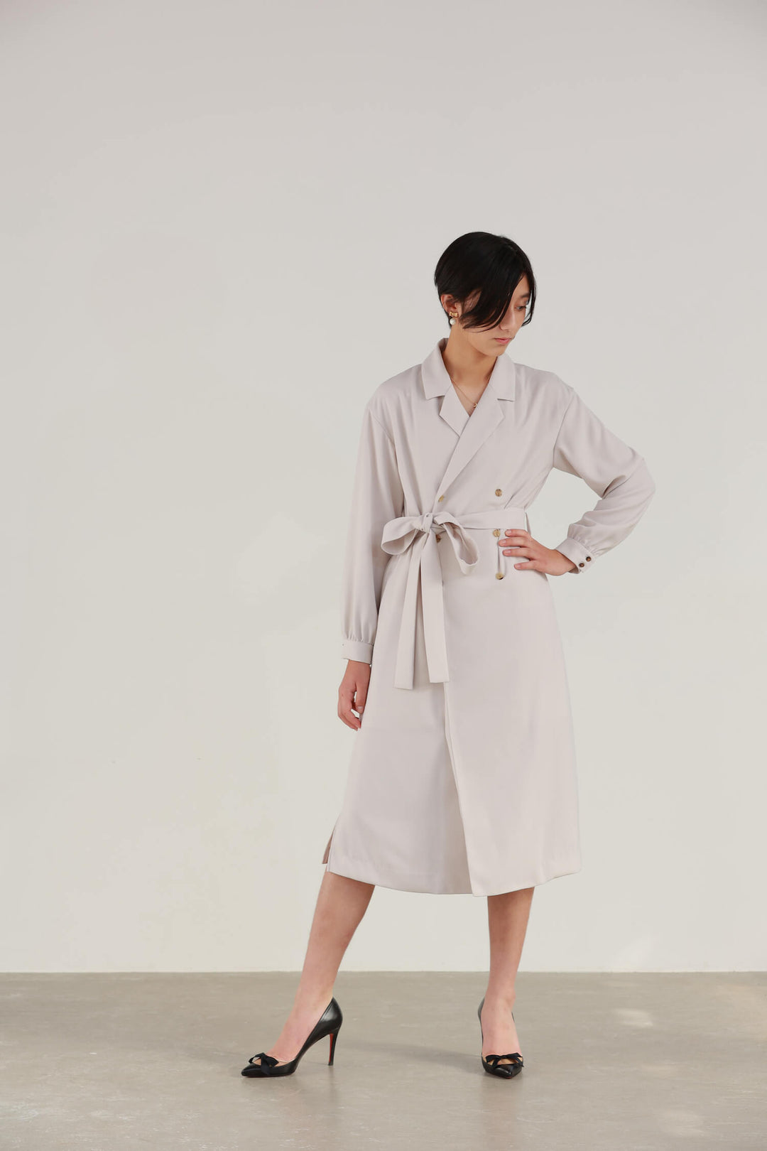 Satin Drape Trench Dress Coat