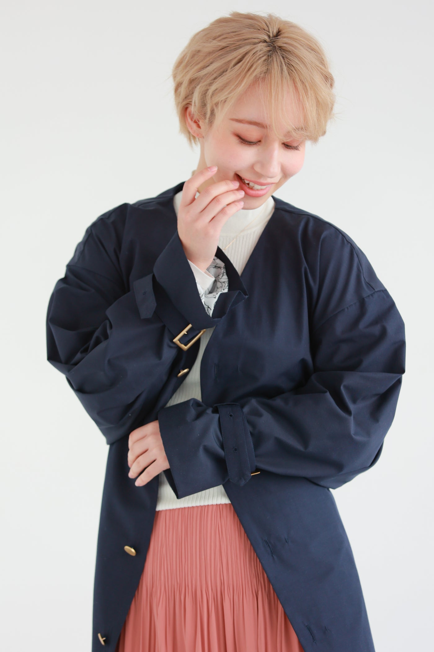 Navy Blue Three-Way Raincoat for Both Japanese and Western Style