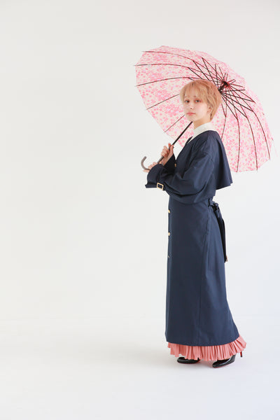 Navy Blue Three-Way Raincoat for Both Japanese and Western Style